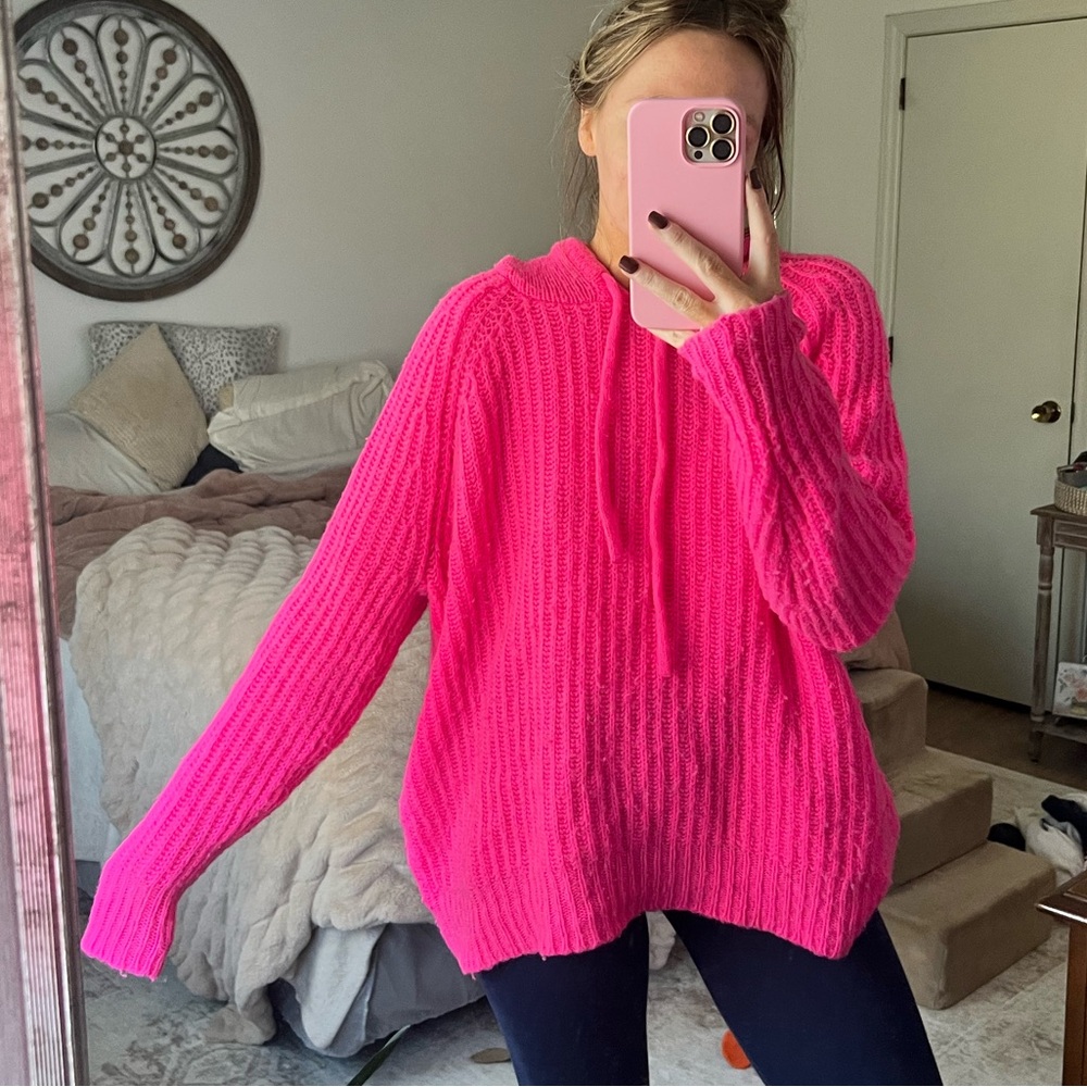 Aerie Vibrant Pink Cowl Neck Sweater